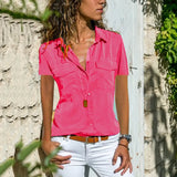 Summer Autumn New Ladies Shirt Collar Short-Sleeved Shirt Women's