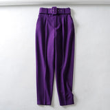 Casual Solid Color Pants For Women High Waist Belt Straight Long Pants Female 2021 Spring New Womens