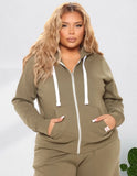 Plus Size Contrast White Zipper Long Sleeve Hoodies And Pant