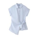 Spring Style Knot Poplin Short-Sleeved Fashion Shirt 9479048-Outfit