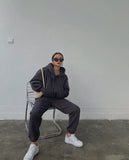 Hoodies Suit Winter Spring Solid Casual Tracksuit Women Fleece 2 Pieces Set Sports Sweatshirts Pullover Home Sweatpants