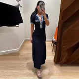 Escuse Side Spliced Round Collar Metal Buckle Knit Dress Women's Elastic Tights On The