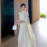 White Chiffon Maxi Dresses for Women Elegant Sleeve Slim Puff Sleeve bodycon Dress Gentle Fairy Short Dress Summer