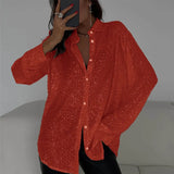 2025 New Pearl Blouse Collared Long-Sleeved Sleeve-Jersey Basic Women's Shirt