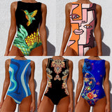 Swimsuit2025 New Conjoined Bikini Personality Abstract Print Swimsuit Women