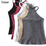 Women Bustier Crop Tops Sexy Off Shoulder Knitted Camis O Neck Elastic Tube Camis Female Knitting Camis Basic