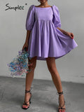 Party A-line puff short sleeve ruffle women dress summer Office green high waist mini dress summer White purple mujer