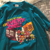 quality Cotton Retro Fun beans Print T Shirts Women Vintage Green Oversized Tees 2021 Summer New Harajuku Teens Girls