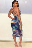 Party Sexy Multi Color Print Cross Back Strap Long Bodycon