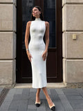 Temperament Elegant Tight Mid-Dress Lady High-Neckless Sleeveless Ass Sexy 2025 Summer