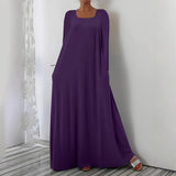 New Long Dress Casual Loose Long Sleeve Solid Color Collar