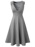 Sexy V-neck Sleeveless Solid A-line Midi