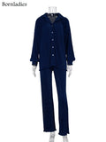 Causal Loose Home Suit Long Sleeve Blouse With High Wasit Pants Set Women Elegant Pleated Beige 2 Piece Pant
