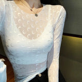 Sexy Thin Tight-fitting Fashion Moon Print Long Sleeves T-shirt 2022New Spring Summer Female Ice Silk Sunscreen