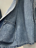 Women Denim Blazers Patchwork Notched Collar Pearls Diamond Embroidered Flares Suit Jackets 2024 Summer New Fashion 29L6434-Outfit