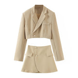 Fashion 2 Piece Set Women Blazer Skirt Suit 2021 Solid Color Cropped Blazer Sets Ladies Side Split Mini Skirts