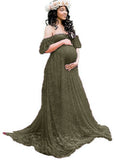 Elegant Lace Off Shoulder Mesh Maternity Long Dress 703-0-Outfit