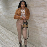 Streetwear Faux Pu Leather Pants Women Trousers Black Khaki Skinny High Waist Pants Legging Pleated Sexy Bodycon