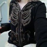 Gothic Butterfly Black Jacket Zip Up Coat Autumn Women Oversized Hoodies Y2K Fairy Grunge Vintage Graphic