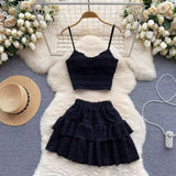 Temperament Sweet Age Reduction Short Sling Vest High Waist Fluffy Cake Skirt 2025 New Summer