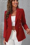 Women Long Sleeve Blazer Double Breasted Temperament Casual Office Elegant Long Sleeve Coat Tops Autumn