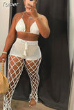 Hollow Out Fishnet Crochet Bikini Top and Pants Suites Sexy Two Piece Set Beach Vacation Outfits Summer Wear