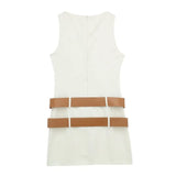 Spring Double Belt Decorated Tight Sleeveless Mini Dress 3152310-Outfit