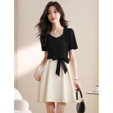 Collar Splicing Dress Women 2025 Summer Dress New Fashion Temperament Thin Design Small Bubble Sleeve Long