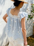New French Small Blouse Three-Dimensional Flower Embroidered Small Shirt Holiday Hoodie Blouse Women Korean European Women's