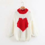 chic red heart jumper pullovers long sleeve o neck autumn winter women sweater black lamb wool mohair christmas