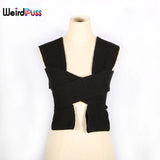 Puss Sexy Knitting Tank Top Women Irregular Cross Bandage Strap Elastic Corset Vest Summer Hipster Casual Trend