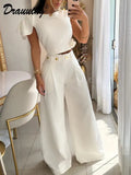 2 Pieces Sets Women Sleeveless Tee And Wide Leg Pant Outfits Casual Summer 2 Pieces Pant Sets Casual Suits Women-Outfit