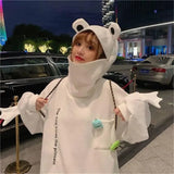 Oversize Frog Hoodie Women Long Sleeve Zipper Pocket Mouth Sweatshirt Clothes Doll Top Kawaii Funny Pullover