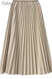 Women Chic Elastic Fashion A Line Elegant College Style Casual Solid Color Office Temperament Spring Summer Pleated