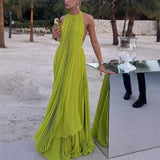 Women's New Women's Clothing Solid Color Round Neckless Sleeve Sexny Beach Long Dress