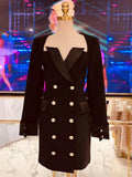 Vintage Black Dress For Women V Neck Long Sleeve High Waist Solid Double Breasted Mini Dresses Female Clothing