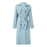 Women Double Breasted Long Trench Coat Fall Winter Clothes Classic Lapel Long Sleeve Windproof Overcoat with Belt Long Overcoat-Outfit