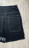 street American men shorts pattern print hiphop hip hop retro men and women denim shorts mens shorts-Outfit