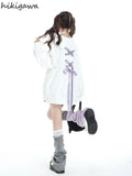 Sweatshirt Women Clothing Bow Bangage O-neck Long Sleeve Casual Y2k Tops 2023 Ropa Mujer Fashion Japanese Y2k Hoodies-Outfit