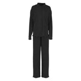 Green Two Piece Set Womens Lapel Long Sleeve Tops High Waist Loose Wide Leg Pant Solid Sets Female Spring