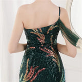 Sequin One Shoulder Slit Long Evening