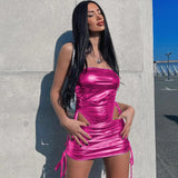 Toloer 2023 Women's New Fashion Metal Color Rope String Hip Skirt Women's Suit-Outfit