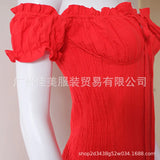 New Independent Station Wish Strapless Short-Sleeved Dress Sexy Short Skirt In Stock-Outfit