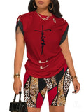 Women's Temperament Commuting Trousers Round-Neck Short-Sleeved Set In Autumn