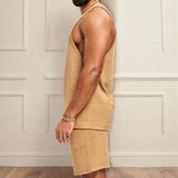 Men's Fan Men's Summer Knitted Two-Sleeve Leisure Hair Weaving Vest Set