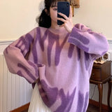 Knitted Sweater Women Oversized Pullovers Striped Pinted Jumper Women Winter Loose Long Sweaters Streetwear
