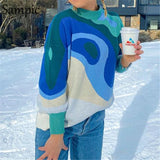 Striped Winter 2021 Oversized Knitted Y2K Women Pullover Sweater Tops Blue Tie Dye Long Sleeve Vintage Sweater