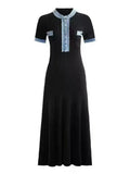 Escuse Side Spliced Round Collar Metal Buckle Knit Dress Women's Elastic Tights On The