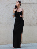 Cloth Forget French Sexy V-Neck Strap Sling Dress High Open Fork And Hip Long One-Step