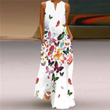 Retro Printed Digital Printing Long Collar Sleeveless Pocket Summer Sexy